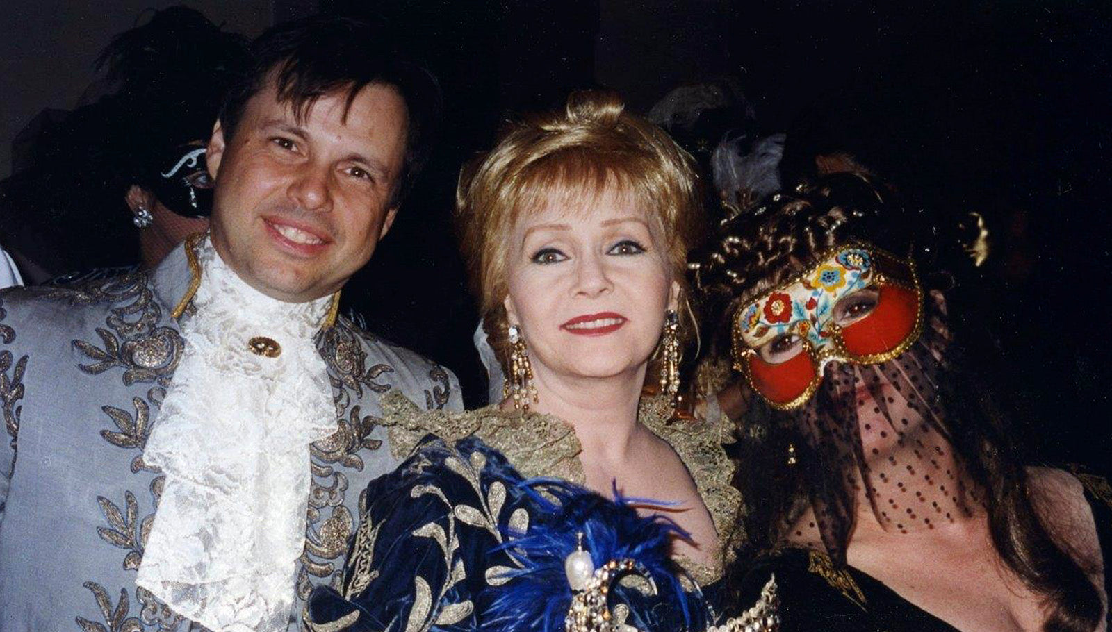 Debbie Reynolds Signed Porcelain Miniature Masquerade Mask and Velvet Box with Headdress Feather Gifted To Her by Paul Allen