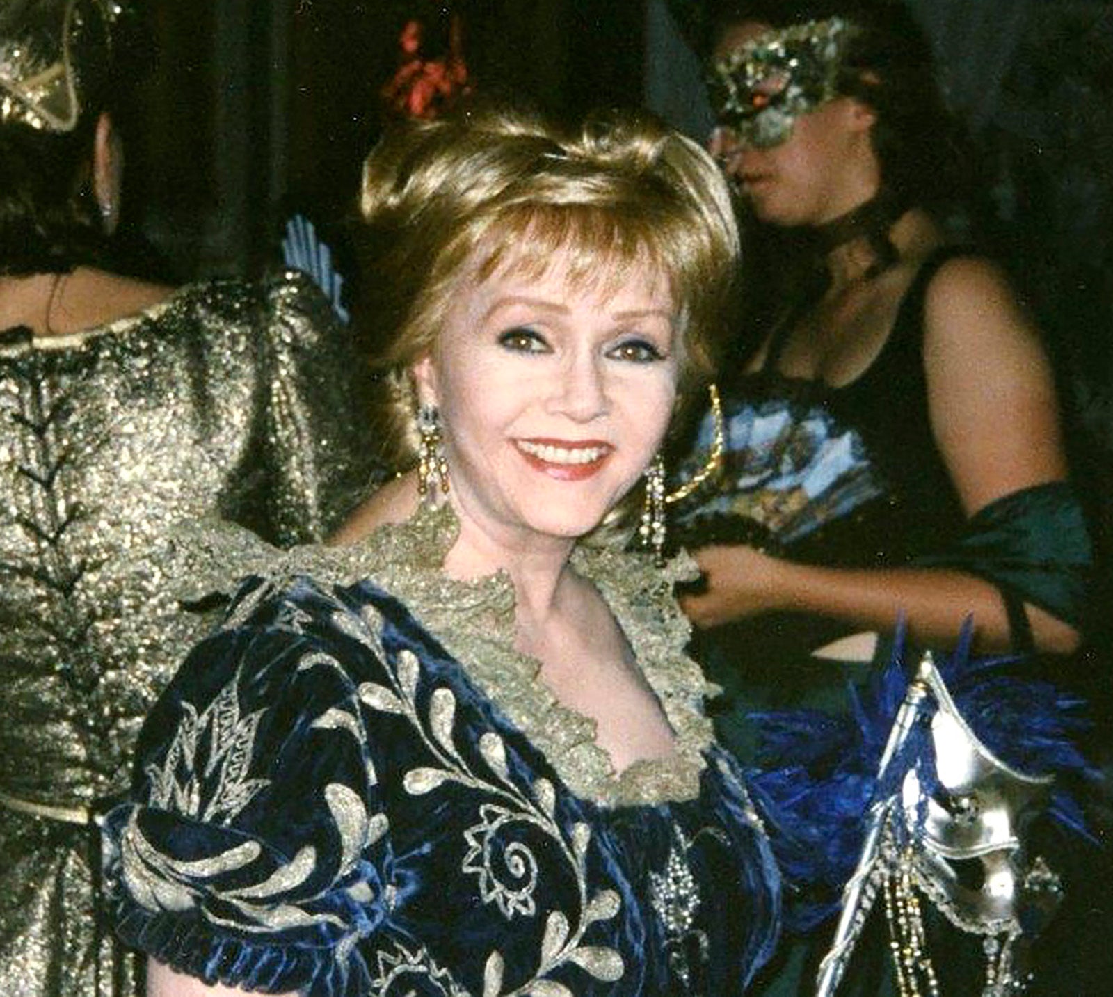 Debbie Reynolds Signed Porcelain Miniature Masquerade Mask and Velvet Box with Headdress Feather Gifted To Her by Paul Allen