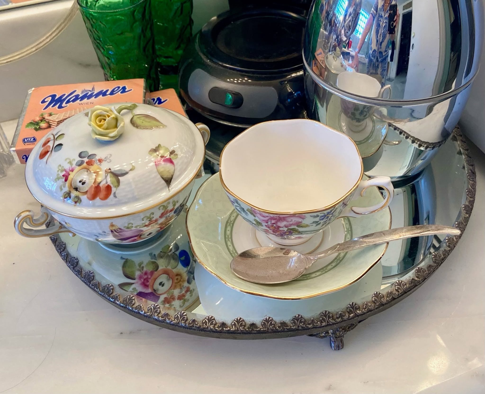 Debbie Reynolds Personal Hand Painted Sugar Bowl with Silver Spoon