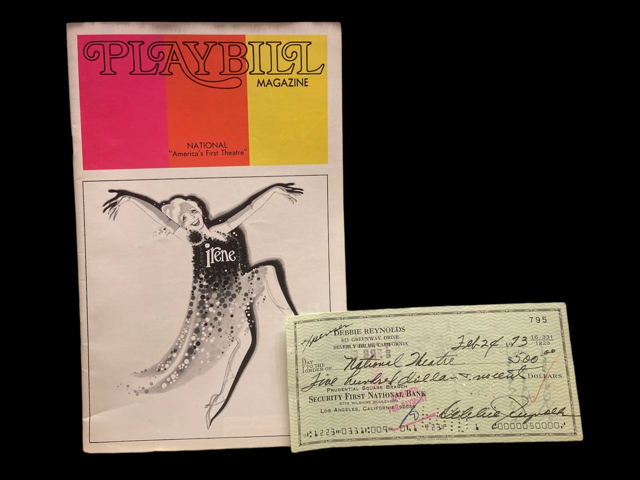 Debbie Reynolds Personal Signed Check & "Irene" Program