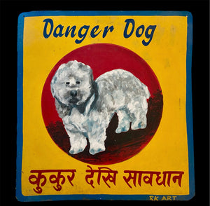 Painted tin sign of Debbie's Dog Dwight From Carrie Fisher's Home