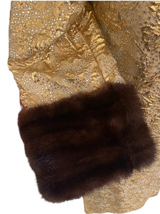 Debbie Reynolds Personal Gold Leaf Lame Gown with Mink and Rhinestone Accents