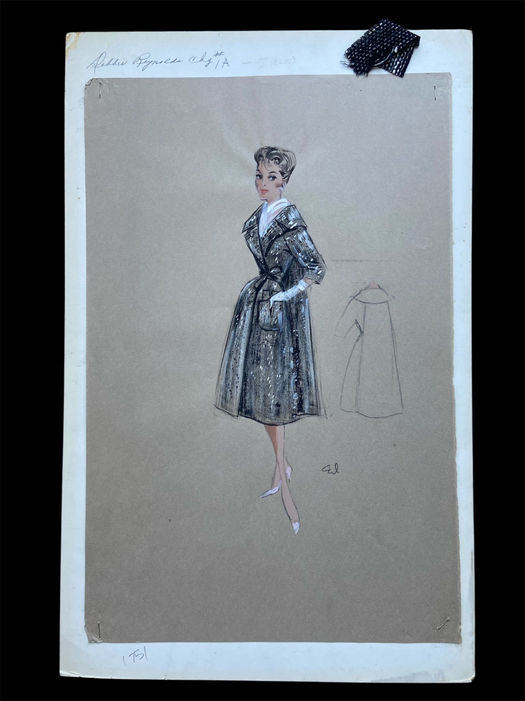 Debbie Reynolds Helen Rose Costume Sketch For "It Started With A Kiss"