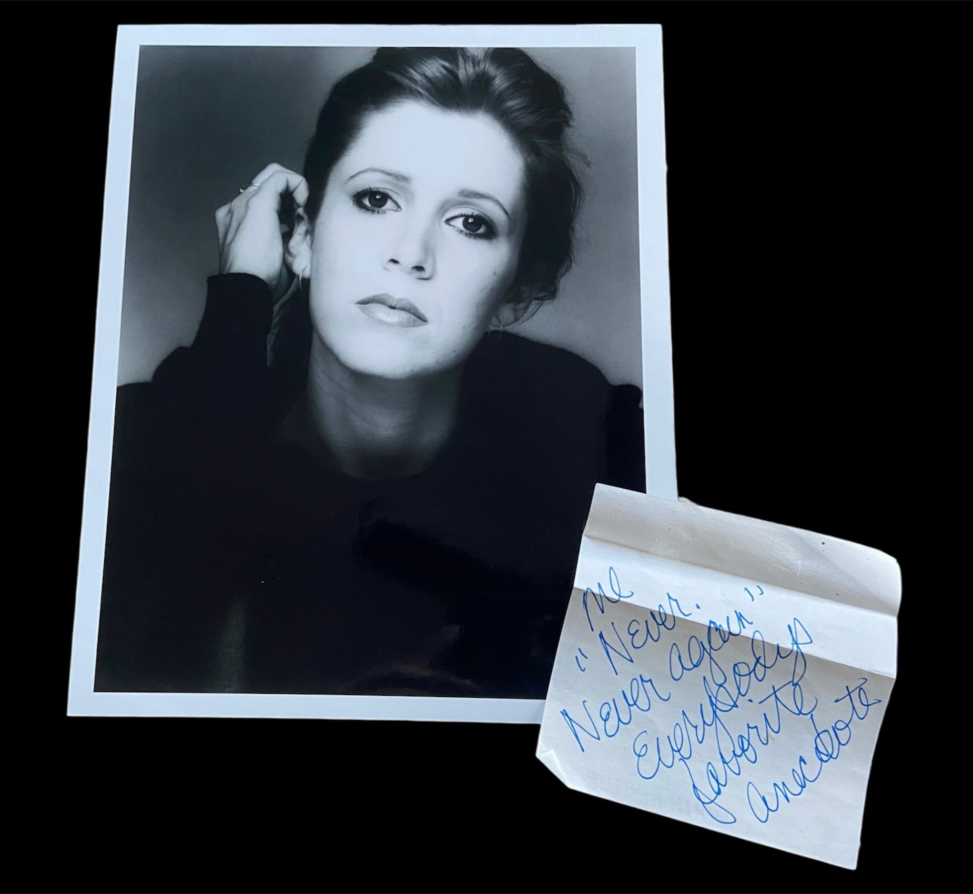 Carrie Fisher Personal Writing on Notepad ("Never Again")